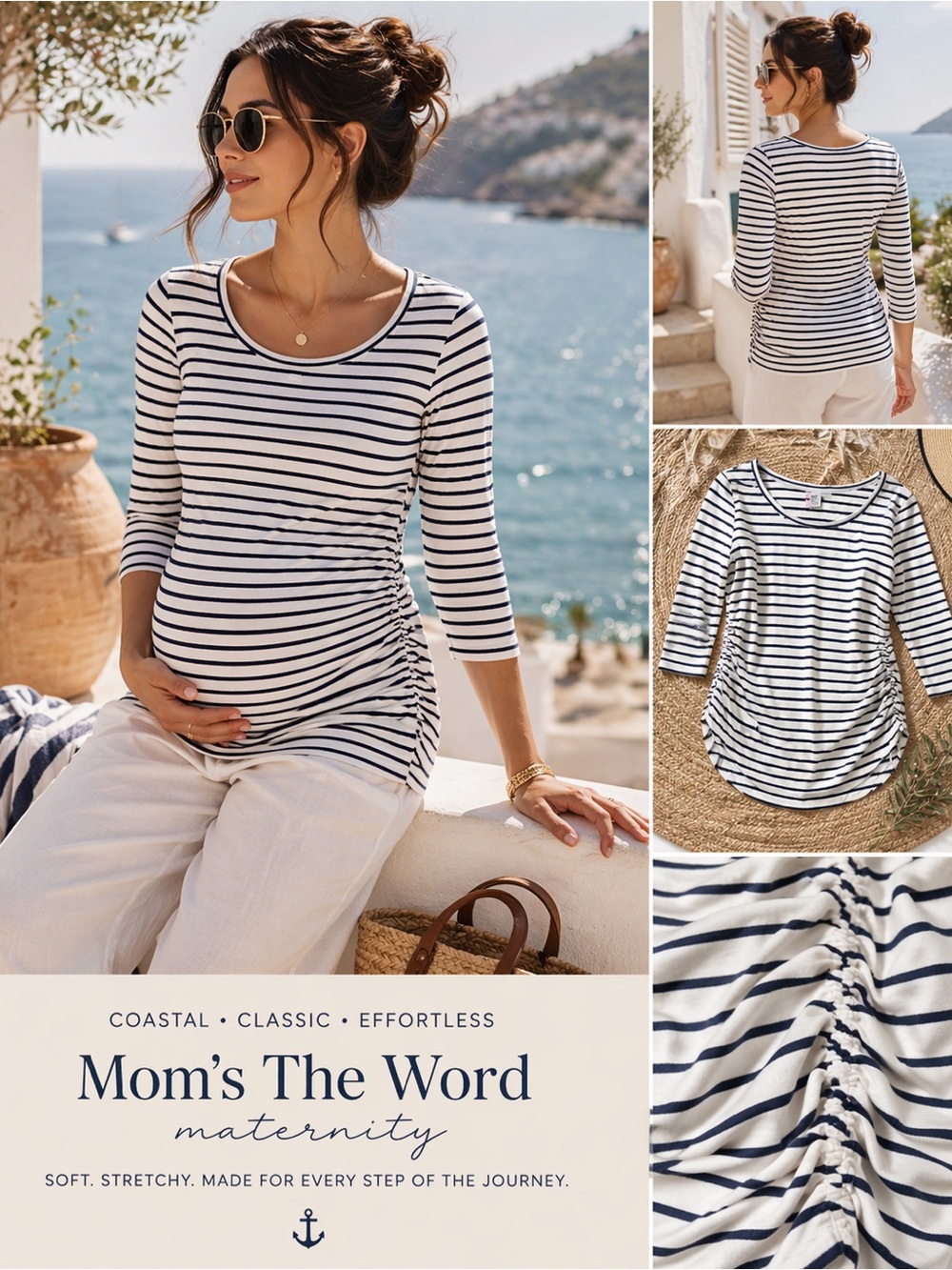 Mom’s The Word Maternity Nautical Stripe Top M Coastal French Girl Chic Beachy